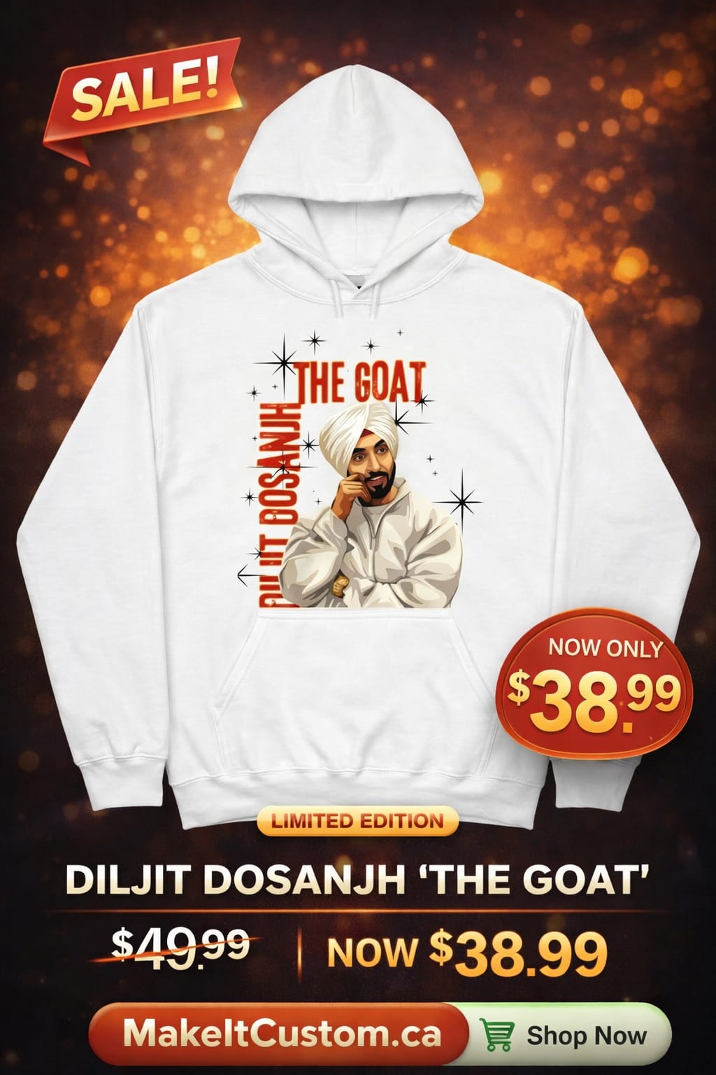 🔥 Diljit Dosanjh “THE GOAT” Hoodie – Limited Edition