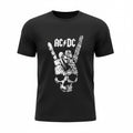 Make It Custom black crewneck t-shirt featuring a white AC/DC skull graphic with lyrics in a rock hand sign design.