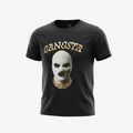 Make It Custom black crew neck t-shirt featuring a white balaclava graphic with a gold chain and bold typography.