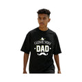 Make It Custom black crewneck t-shirt featuring an I Love You Dad graphic with a mustache and heart-tipped arrow.