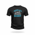 Make It Custom black crewneck t-shirt with Worlds Most Awesome Daddy graphic in white and light blue text