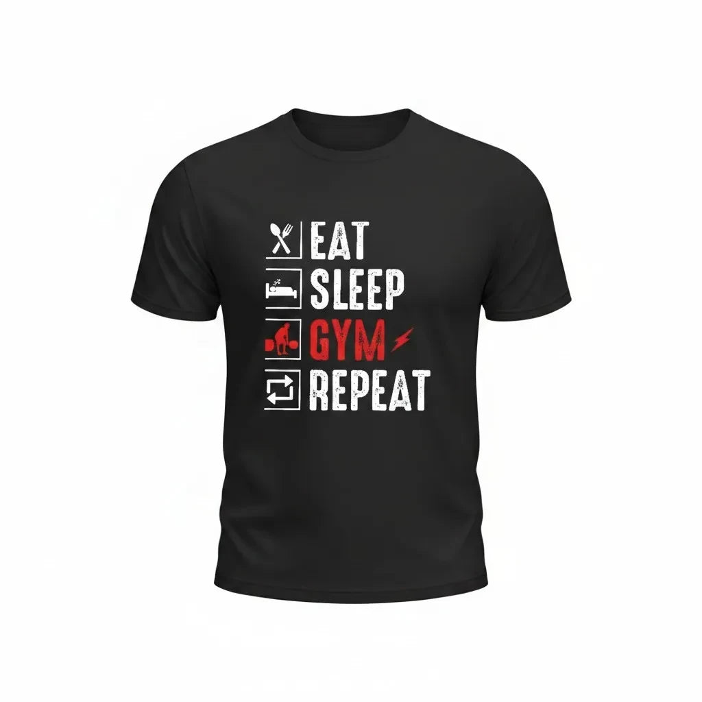Eat Sleep Gym Repeat Graphic Crewneck T-Shirt