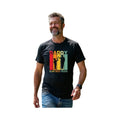 Make It Custom black crewneck t-shirt with Daddy Is My Best Friend retro graphic worn by a smiling man in jeans
