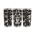 Make It Custom black and white stainless steel tumbler featuring dog portraits and Life Is Better With Dogs text.