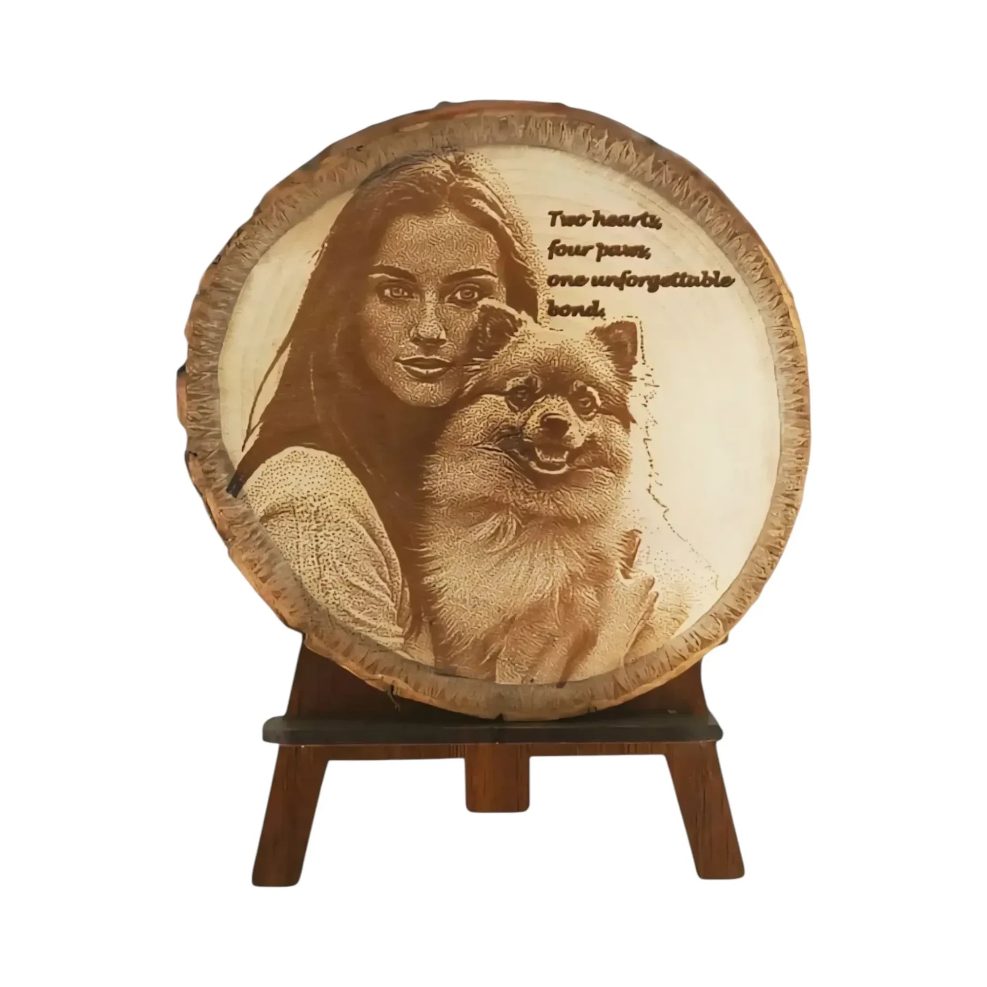 Custom Engraved (your photo & message) Wood Slice Portrait Display