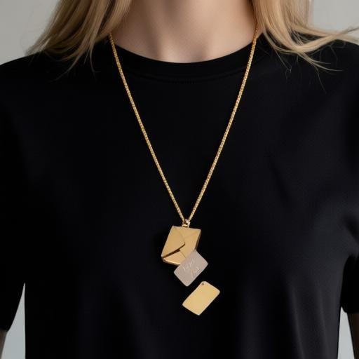Make It Custom gold envelope pendant necklace with a pull-out Love You note worn on a woman in a black shirt