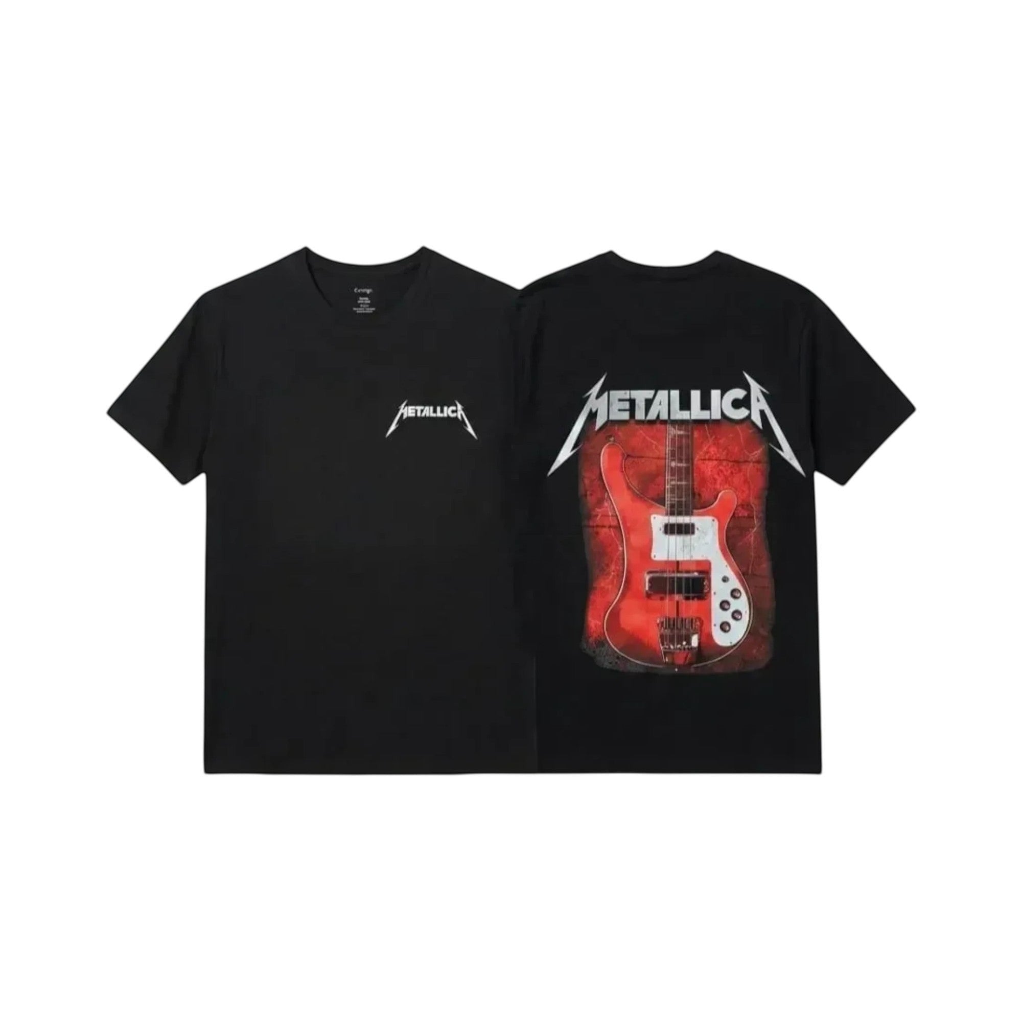 Make It Custom black cotton Metallica t-shirt with front logo and back red electric bass guitar graphic print