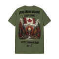 Make It Custom olive green cotton crewneck t-shirt featuring a back graphic of a fiery skull and Canadian flag.