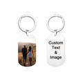 Make It Custom stainless steel dog tag keychain featuring a custom photo on one side and personalized text on the other.