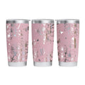 Make It Custom dusty pink stainless steel insulated tumbler featuring a shimmering floral and butterfly pattern