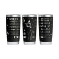 Make It Custom 20oz stainless steel tumbler featuring a black and silver queen silhouette with butterfly motifs.