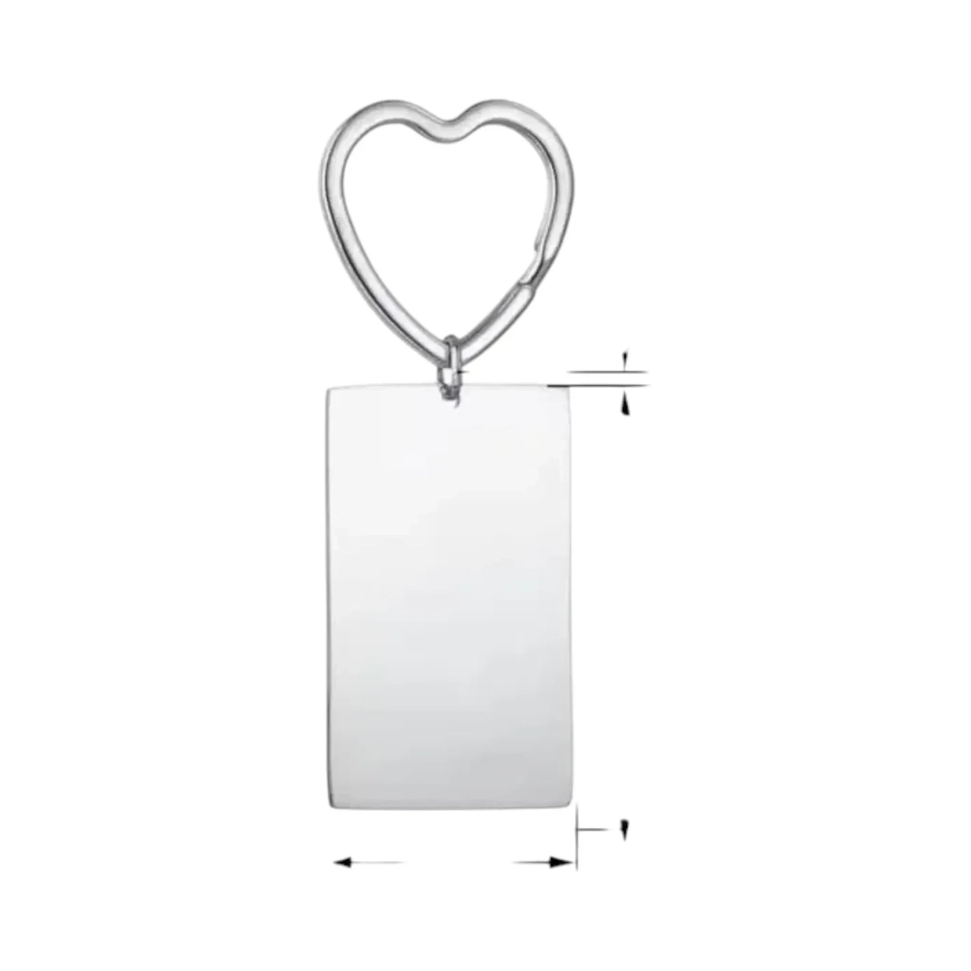 Make It Custom rectangular stainless steel keychain with a heart-shaped ring for personalized engraving.
