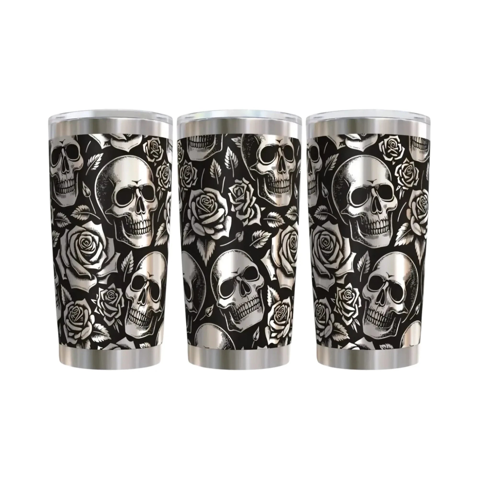Stainless Steel Insulated Skull And Rose Pattern Tumbler 20oz