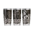 Make It Custom 20oz stainless steel tumbler with black and white sunflower illustration and inspirational quote