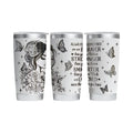 Make It Custom 20oz stainless steel travel tumbler with black and white floral butterfly art and inspirational quote