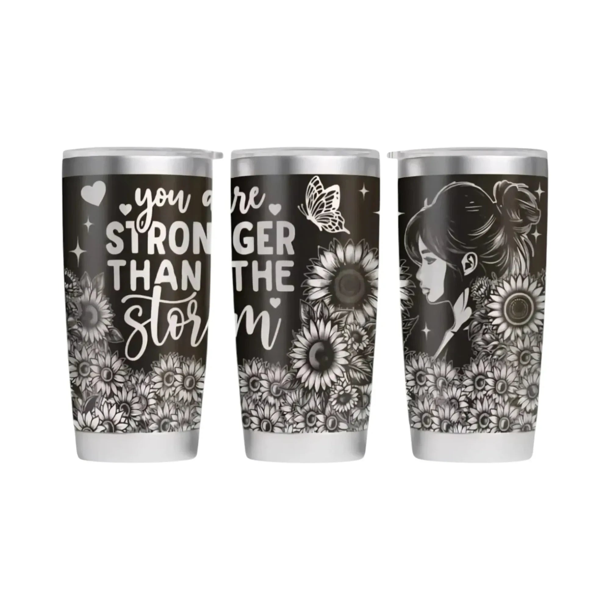 Inspirational Sunflower Design Stainless Steel Tumbler 20oz