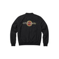 Make It Custom black bomber jacket featuring an embroidered Whitesnake logo on the back with a ribbed collar.