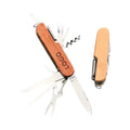 Make It Custom stainless steel multi-tool pocket knife with natural wooden handle and various fold-out implements.
